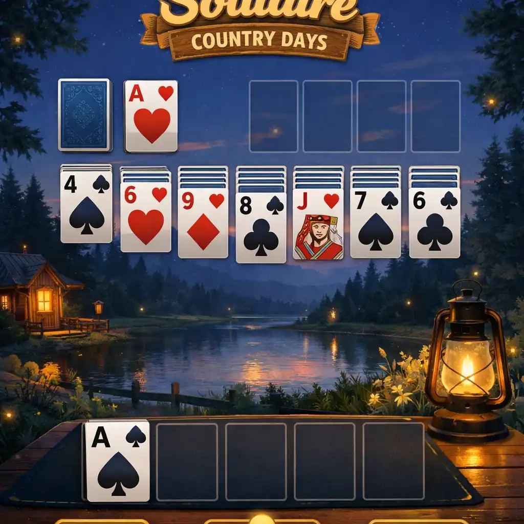 Vidéki ihletésű látvány a Solitaire Country Days kártyajáték képernyőjén