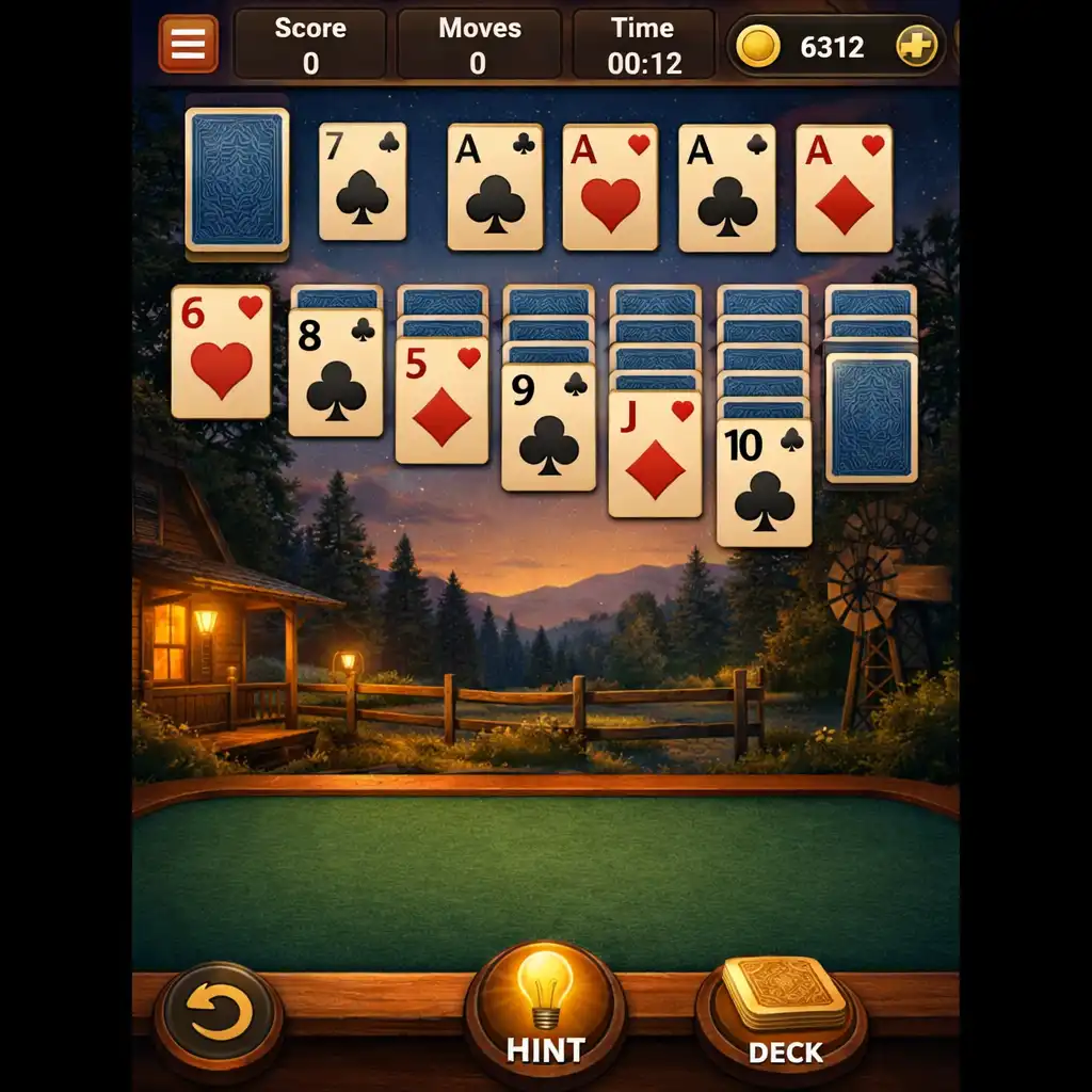 Solitaire Country Days mobilos kártyaasztala rendezett pasziánszkártyákkal